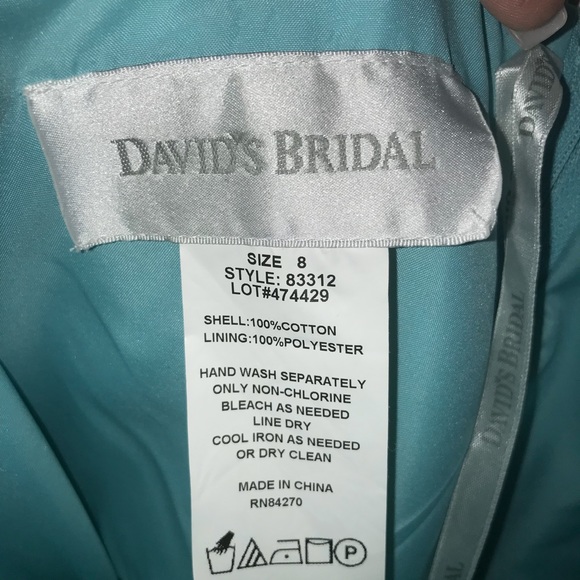 Tiffany blue David’s Bridal Strapless Dress. - Picture 4 of 5